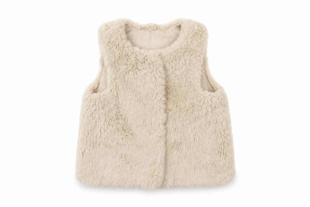 Front view of Marks & Spencer Beige girls’ faux fur waistcoat 1-1.5 years
