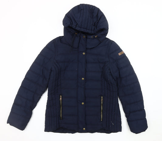 EDC Women's Blue Puffer Jacket M Hooded Zipped Pockets
