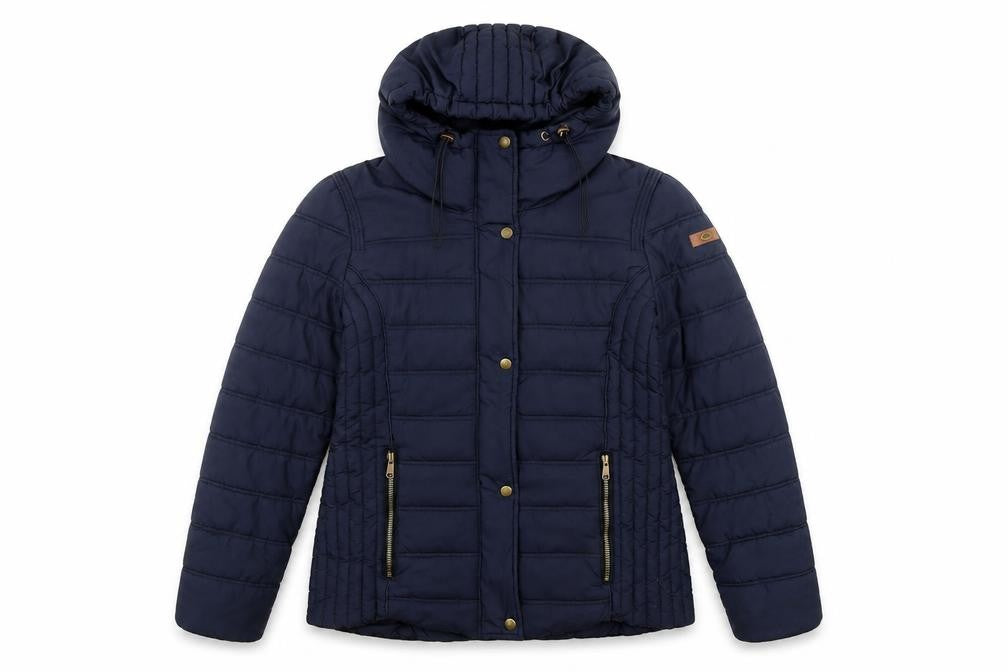 EDC Women's Blue Puffer Jacket M Hooded Zipped Pockets