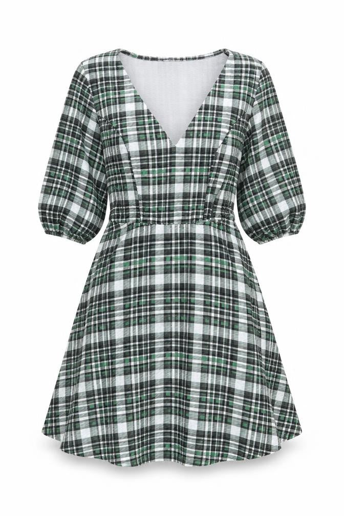 ASOS Design Women’s Multicoloured Plaid V-Neck Dress, Size 8