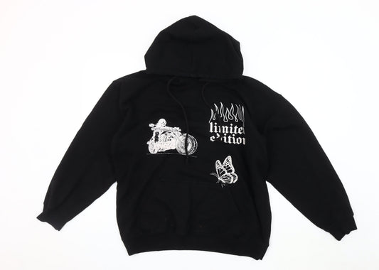 BoohooMAN Men's Black Pullover Hoodie S, Graphic Print