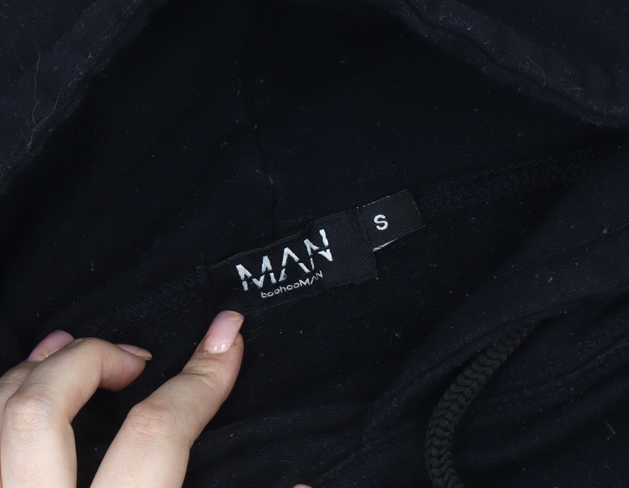 BoohooMAN Men's Black Pullover Hoodie S, Graphic Print