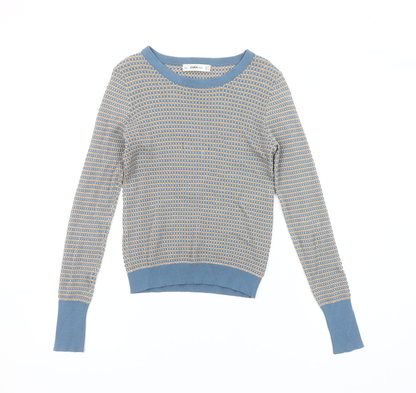 Zara Women's Blue Geometric Pullover Jumper, Size 8