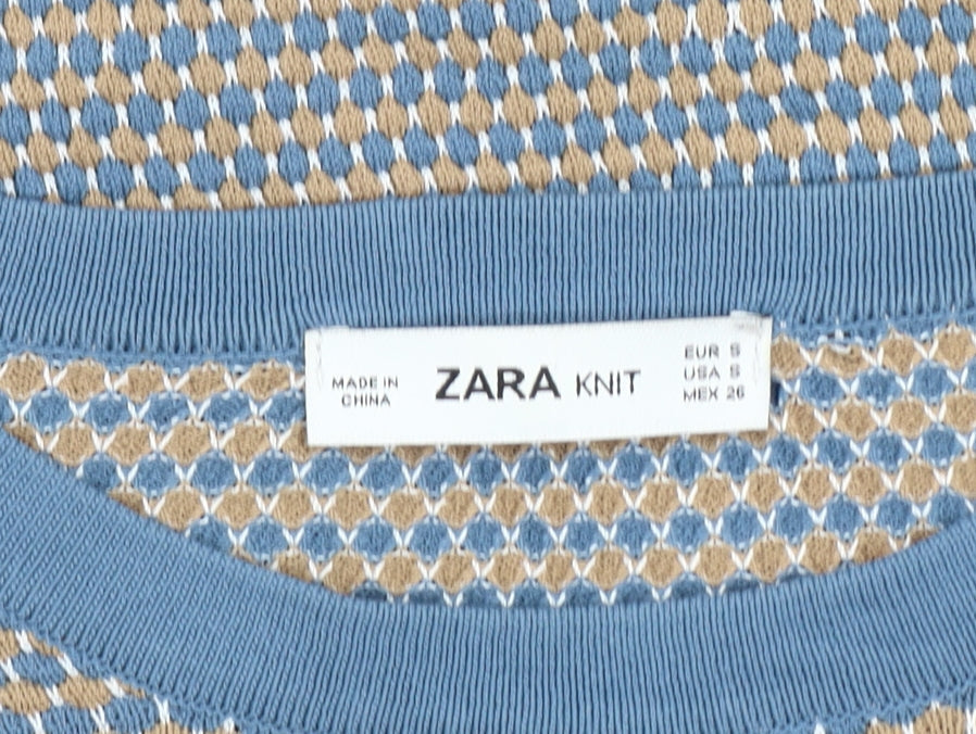 Zara Women's Blue Geometric Pullover Jumper, Size 8