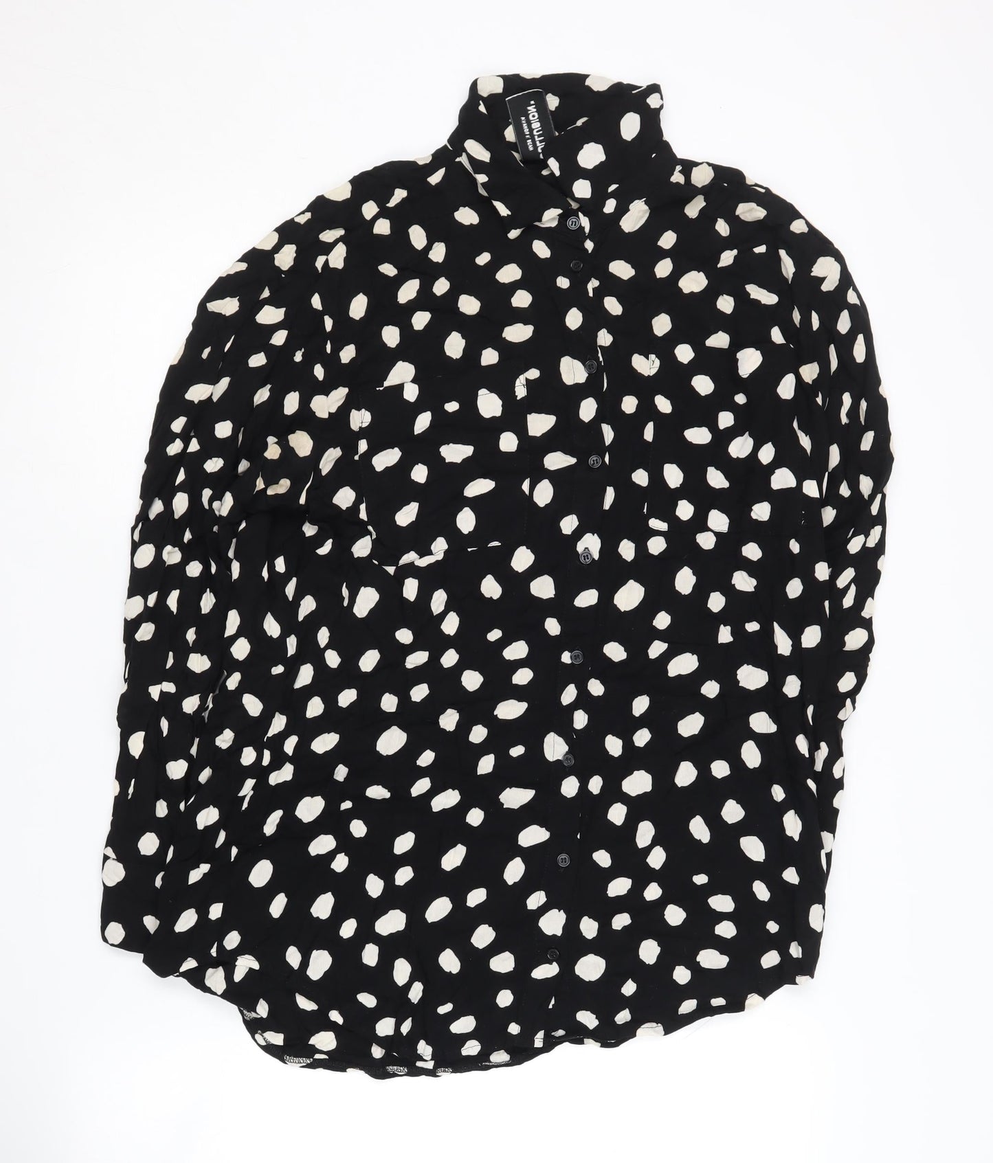 Collusion Women Black Animal Print Collared Shirt Size 8