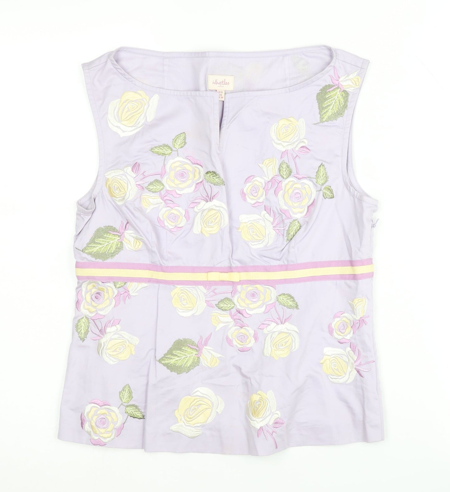 Whistles Women's Purple Embroidered Sleeveless Top Size 10