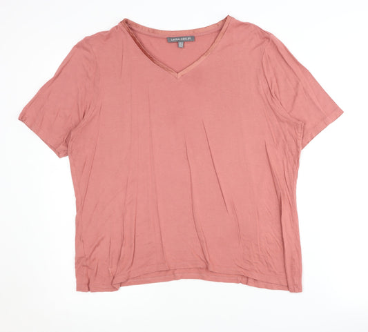Laura Ashley Women's Pink Viscose V-Neck T-Shirt 16
