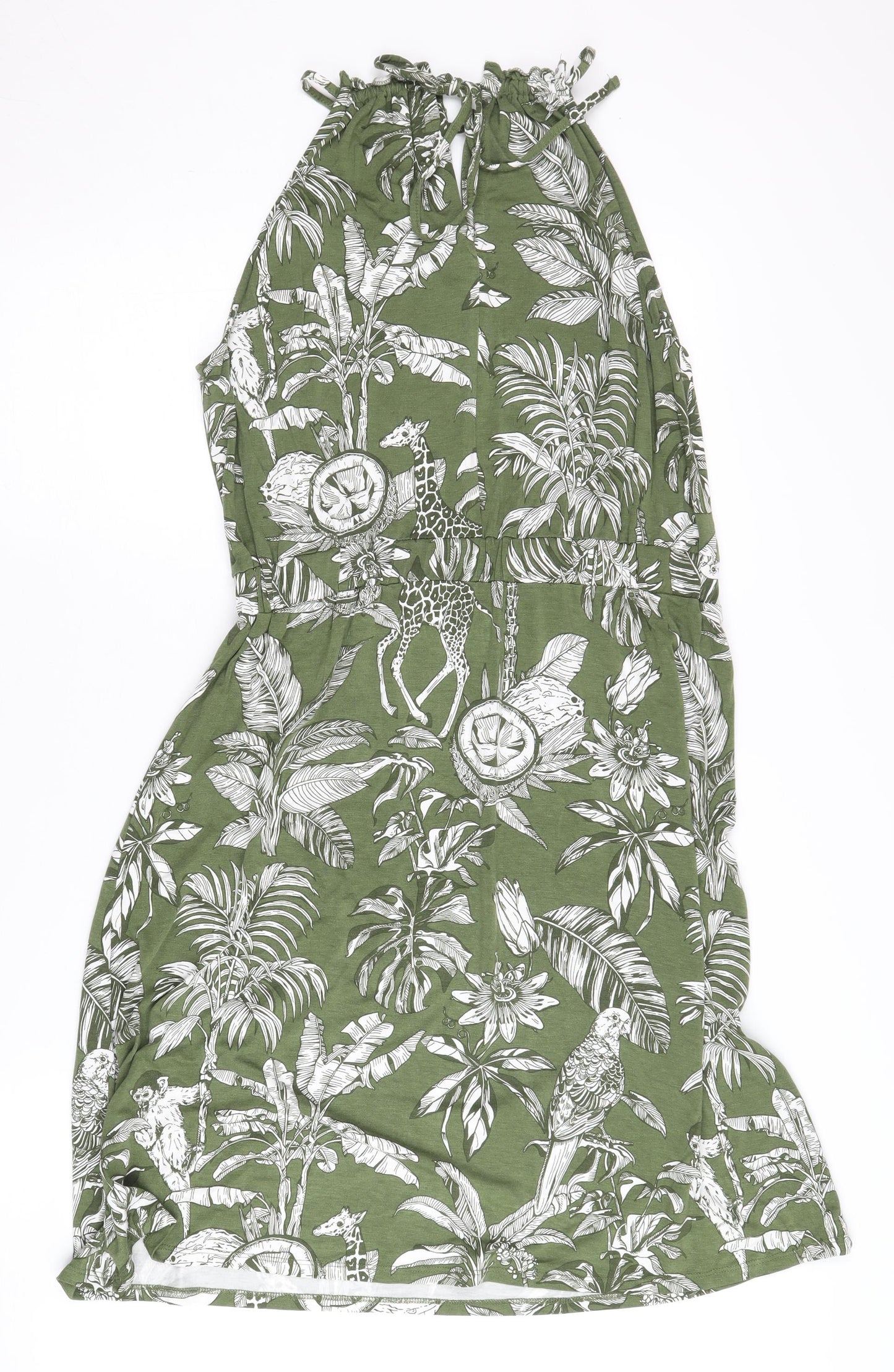 Warehouse Women's Green Animal Print Halter Dress