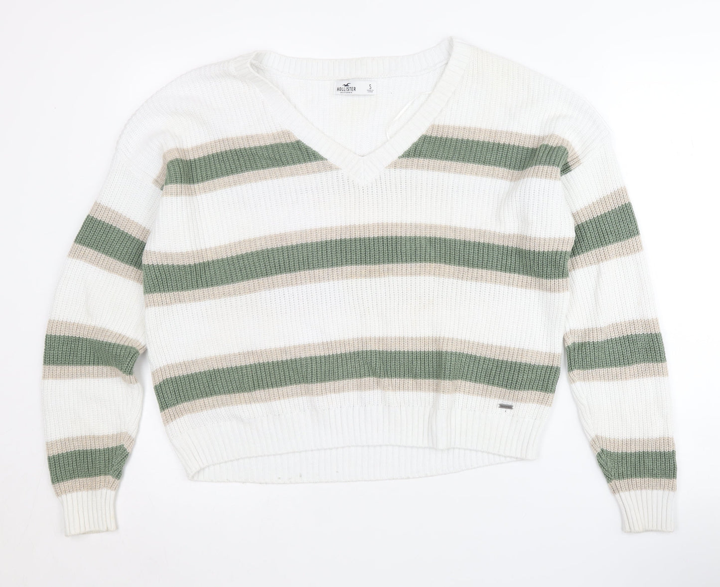 Hollister Women's Striped V-Neck Jumper Size S