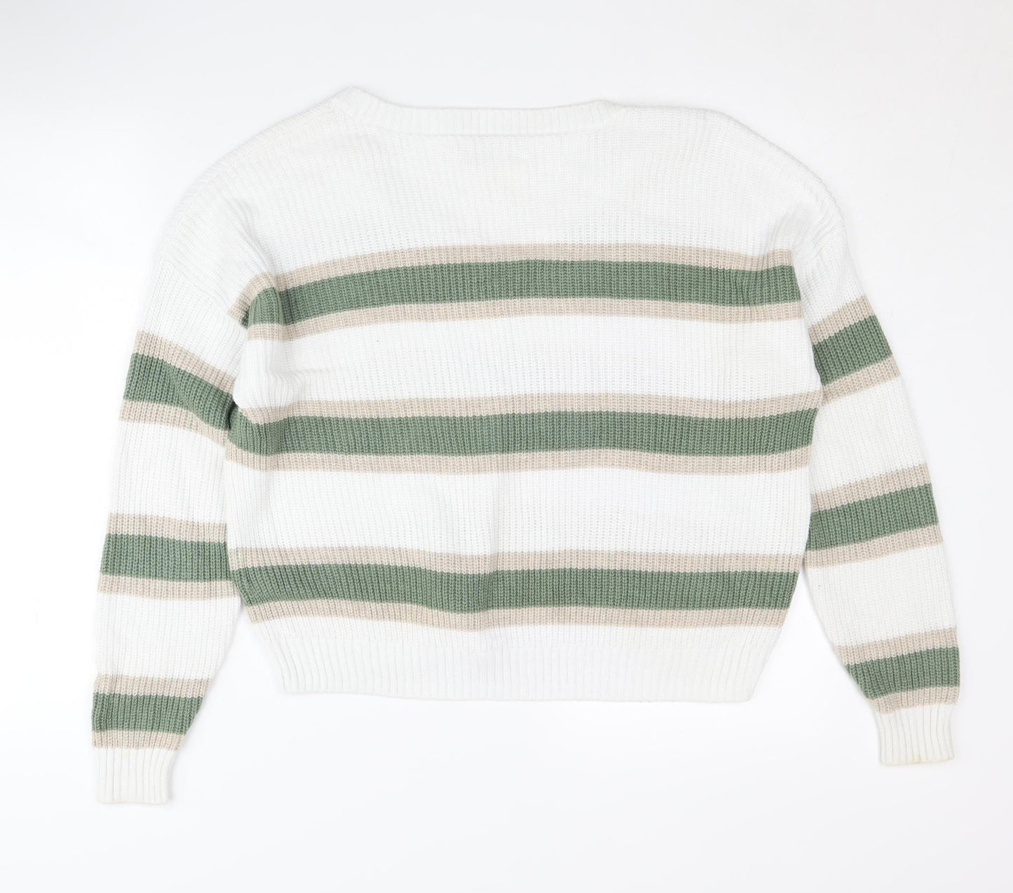 Hollister Women's Striped V-Neck Jumper Size S