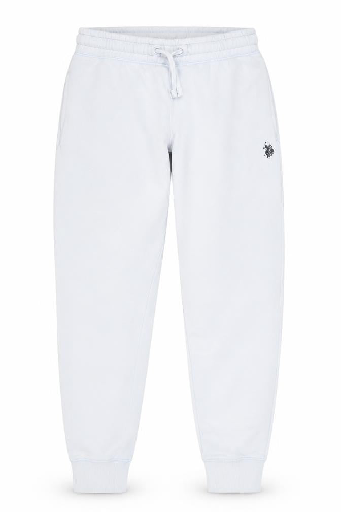 Front view of U.S. Polo Assn. boys’ sky blue jogger trousers, soft fleece