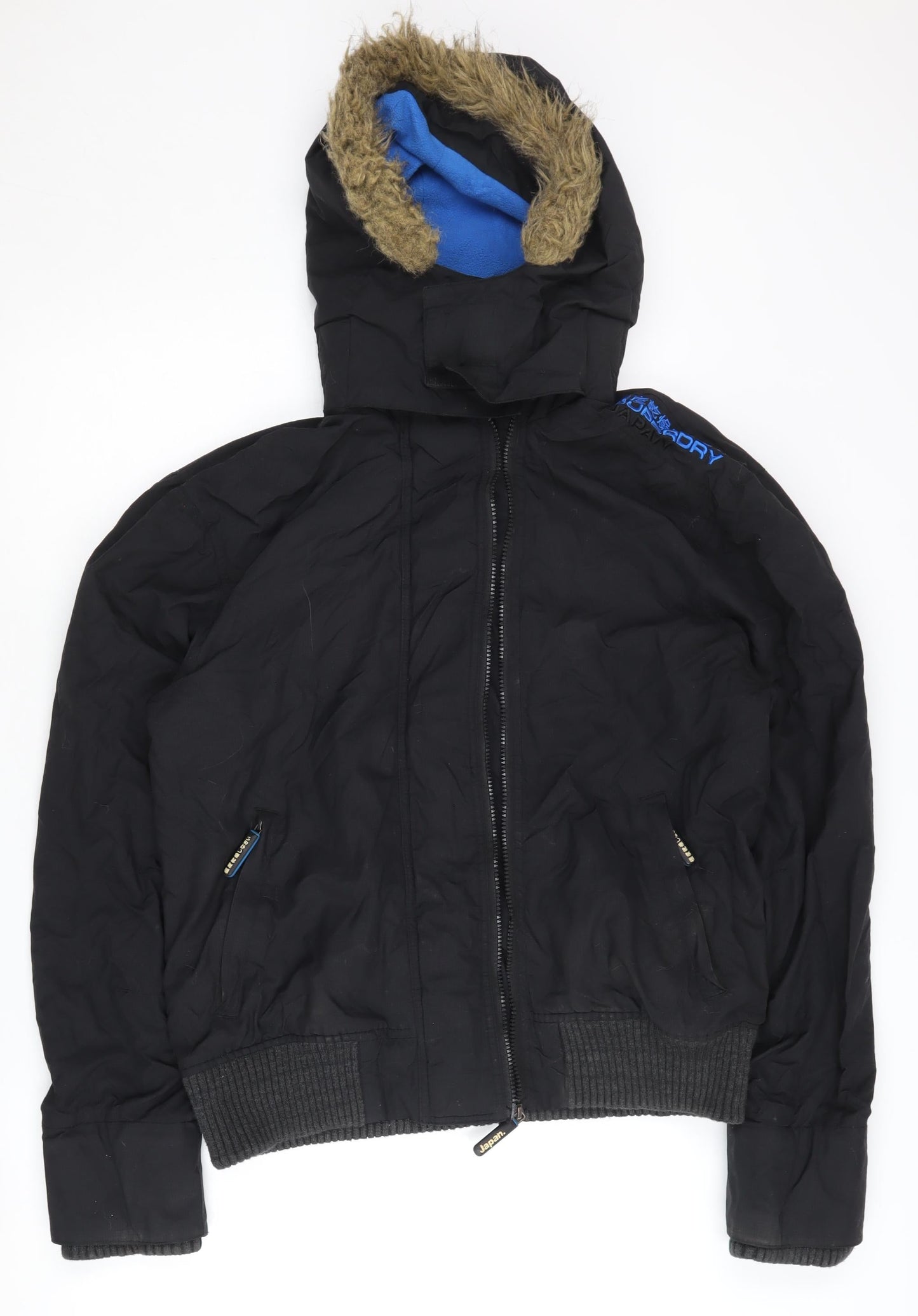 Superdry Men's L Black Windbomber Jacket, Hooded, Casual