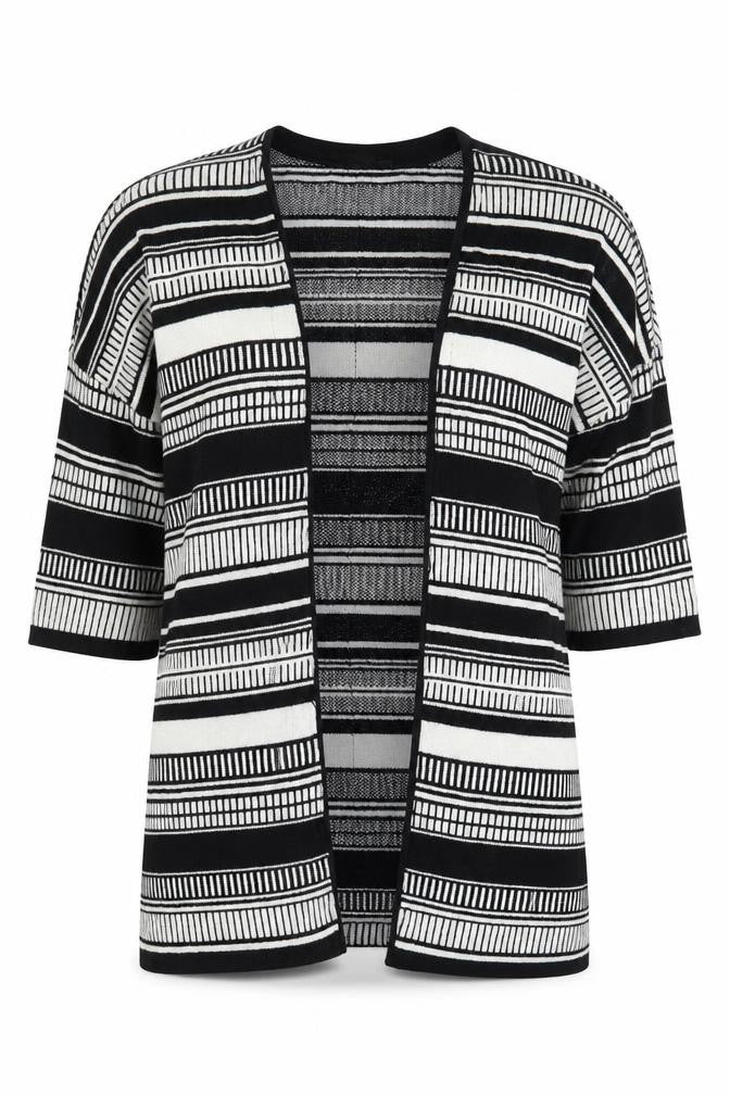 ESMARA Women's Black Striped Open Front Cardigan Size 10