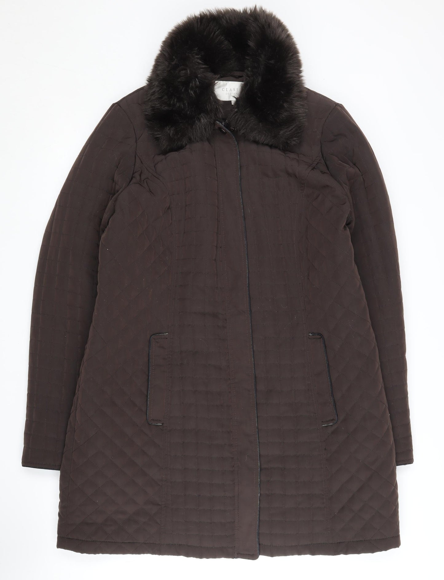 Debenhams Women's Brown Quilted Coat Fur Trim