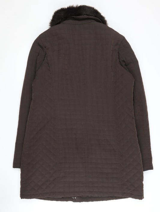 Debenhams Women's Brown Quilted Coat Fur Trim