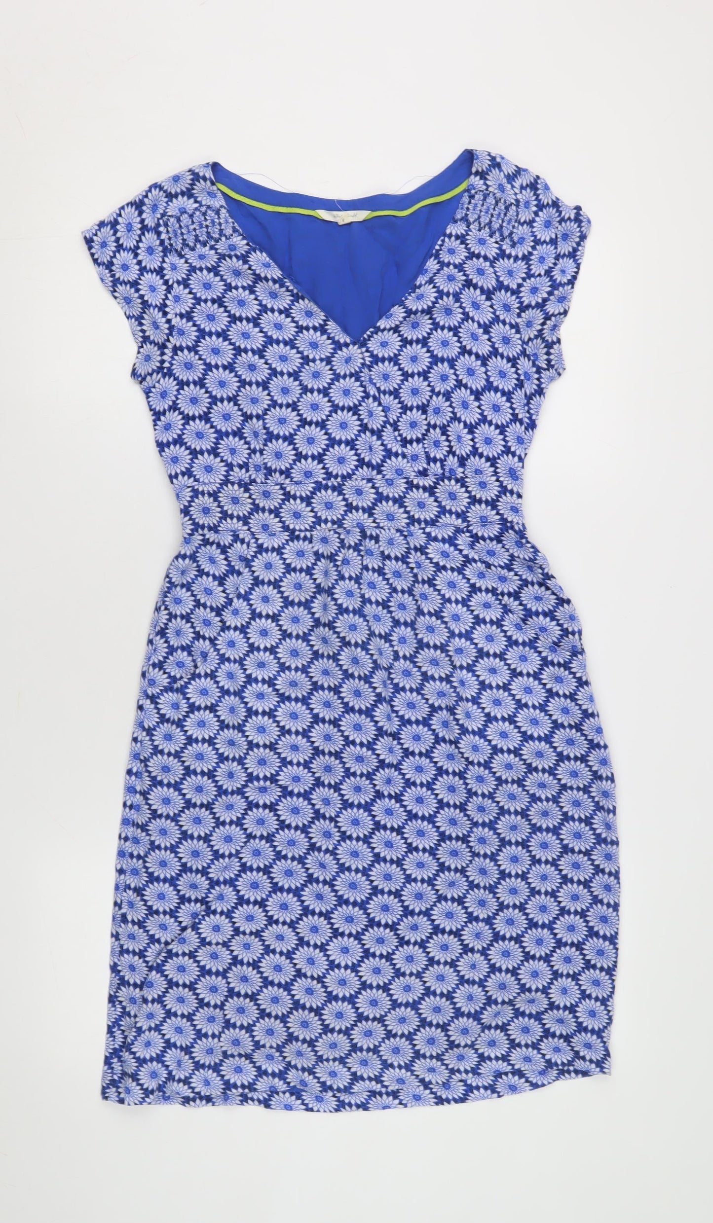 White Stuff Women's Blue Floral Cap Sleeve Dress, Size 8