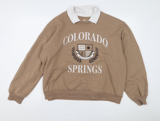 Hollister Unisex Brown Collared Sweatshirt L
