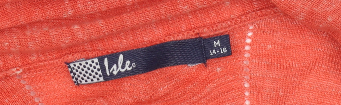 Isle Women's Orange Cardigan M Size Open-Knit