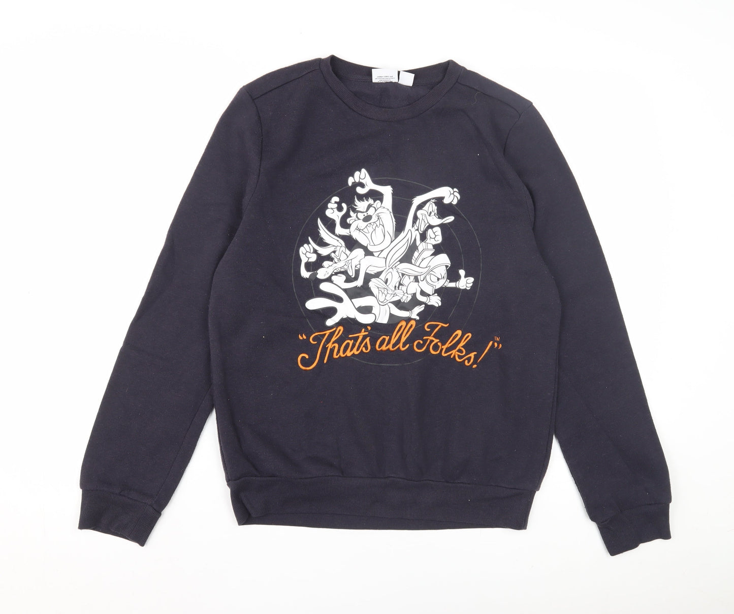 Unisex Adults UK XS Regular Looney Tunes Black Pullover Sweatshirt