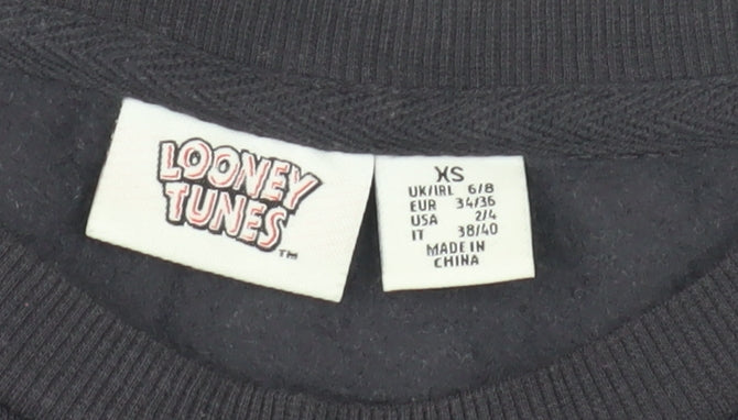 Unisex Adults UK XS Regular Looney Tunes Black Pullover Sweatshirt