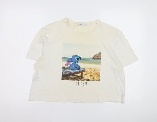 Disney Women Beige T-Shirt L Casual Cartoon Style