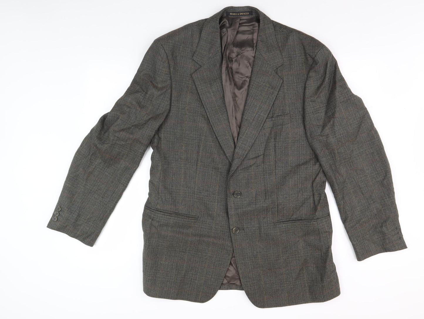 Marks and Spencer Men's Green Check Blazer, Medium, Wool
