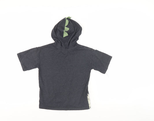 Jurassic World Boys Grey Hooded T-Shirt, Dino Graphic, Size 5-6