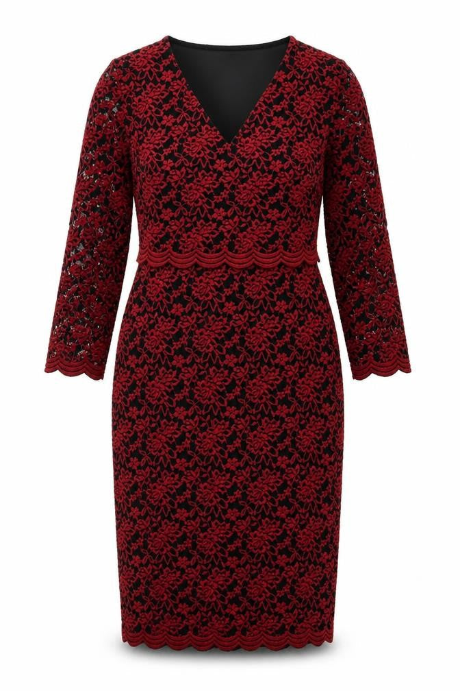 Marks and Spencer Red Black Lace Floral Dress Size 8 Women