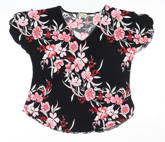 Bassini Women's Black Floral Blouse L/XL
