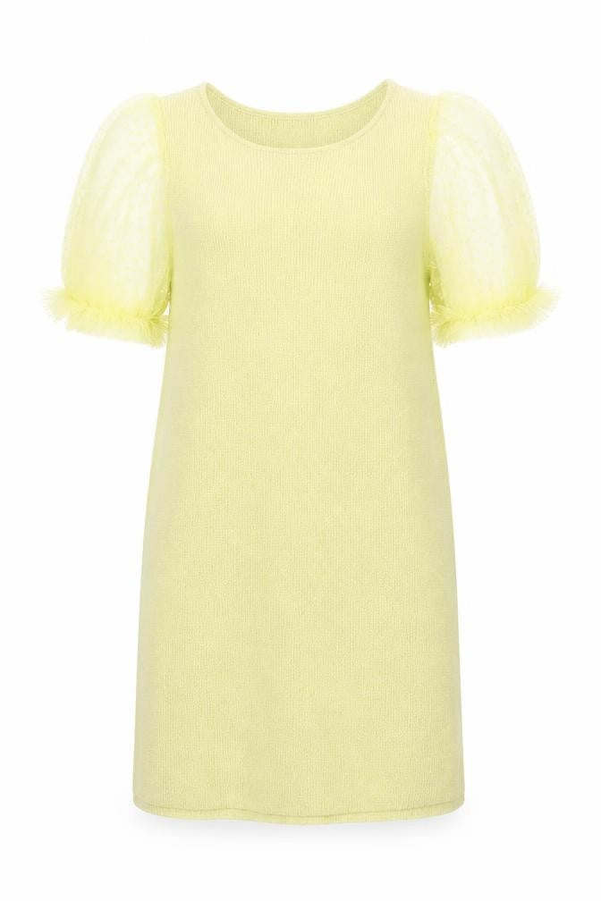 Zara Girls Green Knit Puff Sleeve Shift Dress 13-14 Years