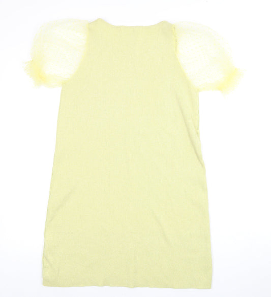 Zara Girls Green Knit Puff Sleeve Shift Dress 13-14 Years