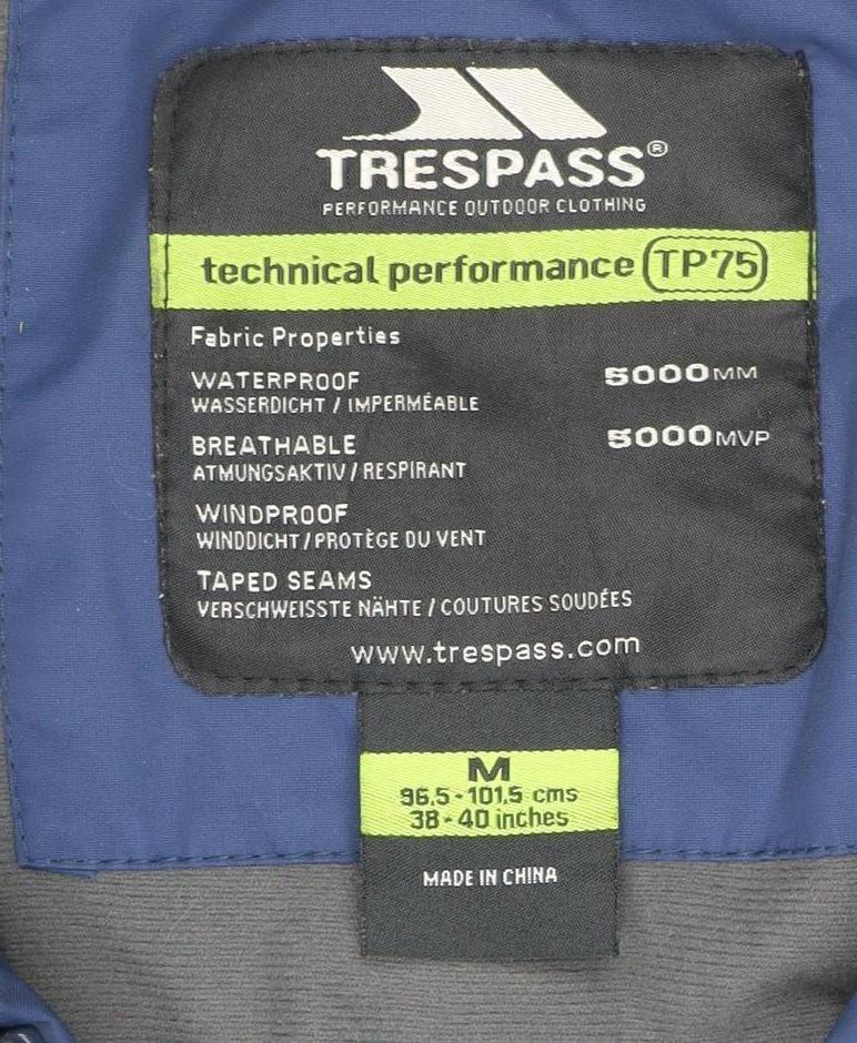 Trespass Men's Blue Waterproof Puffer Jacket M