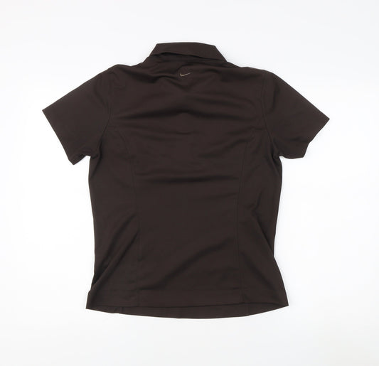 Nike Women's Brown Polo Shirt - M, Short Sleeve, Dri-Fit
