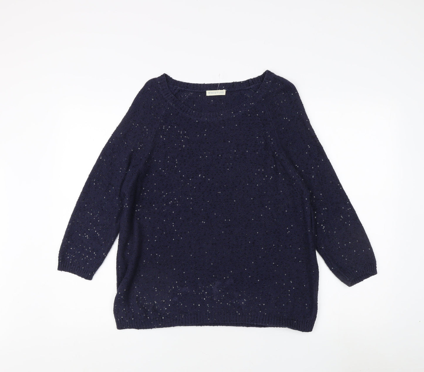 Whistles Women's Blue Cotton Silk Pullover Jumper Size 8