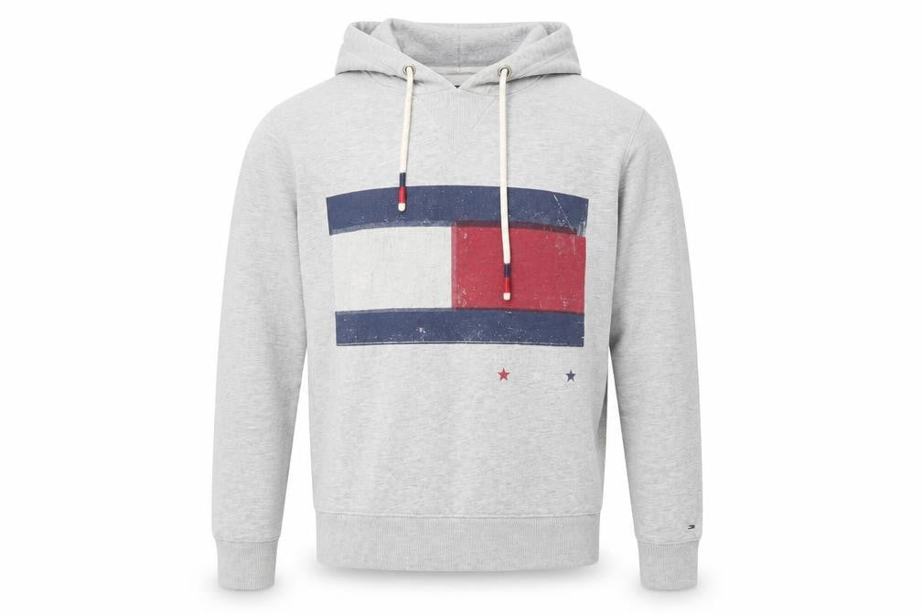 Mens UK S Regular Hilfiger Denim Grey Pullover Hoodie