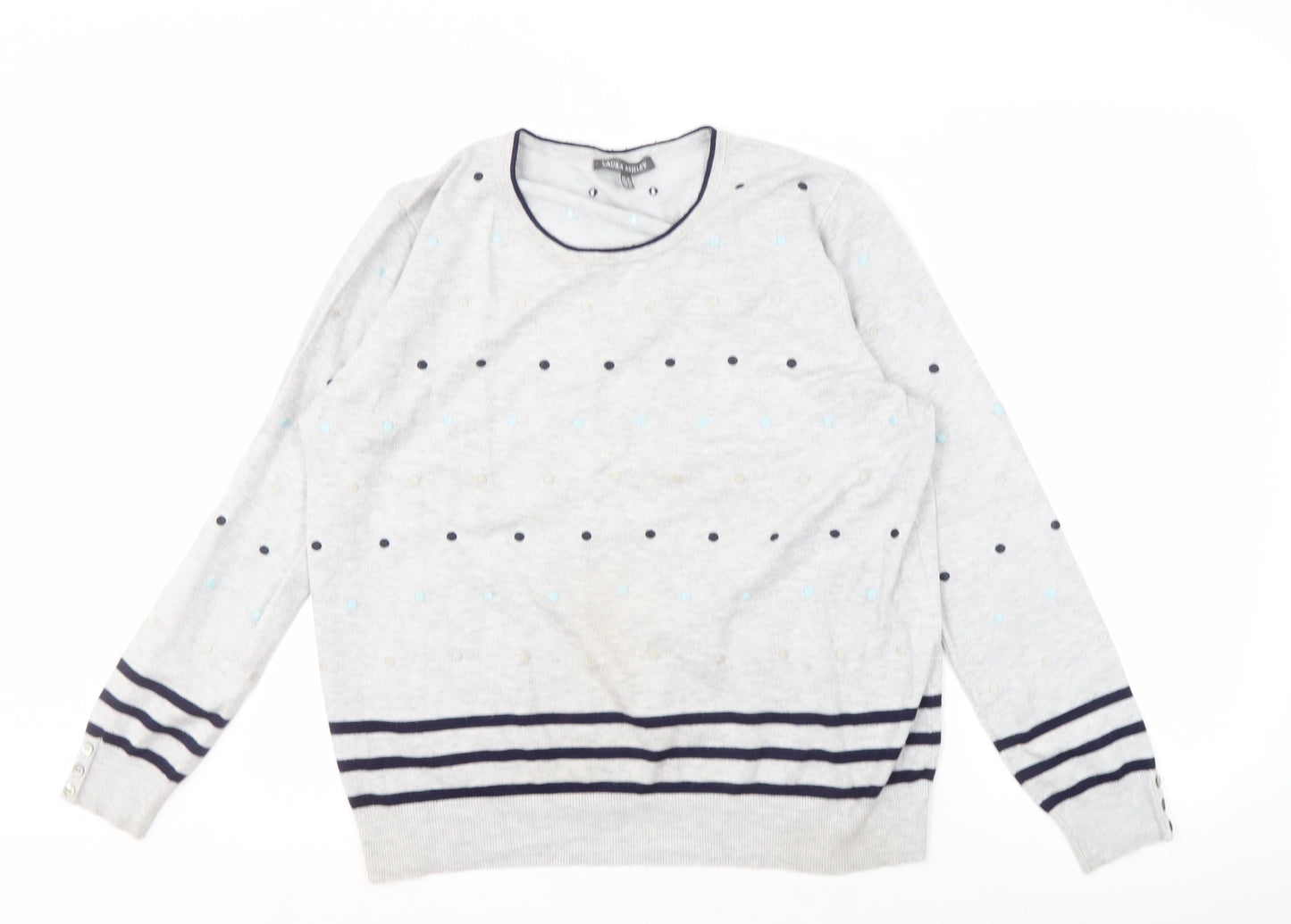 Laura Ashley Women's Grey Polka Dot Pullover Jumper, Size 18