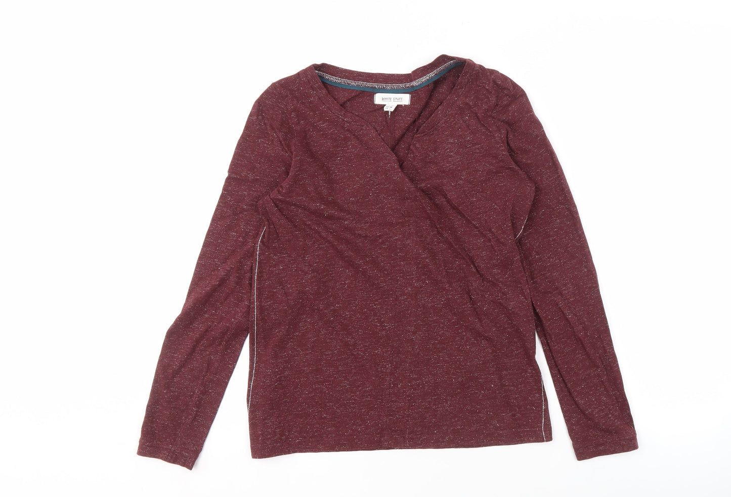 White Stuff Womens Red V-Neck Long Sleeve T-Shirt Cotton