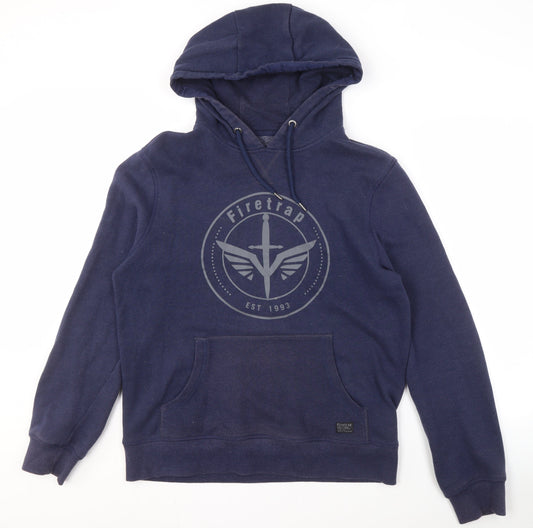 Firetrap Men's Blue Hoodie, Size L, Graphic Print