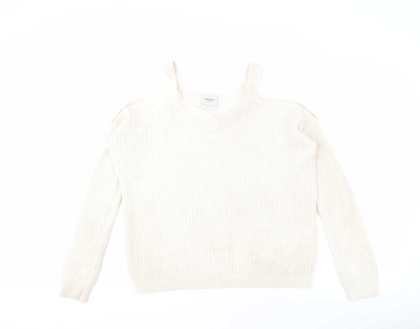 Vero Moda Women's Ivory V-Neck Knit Jumper, Size S