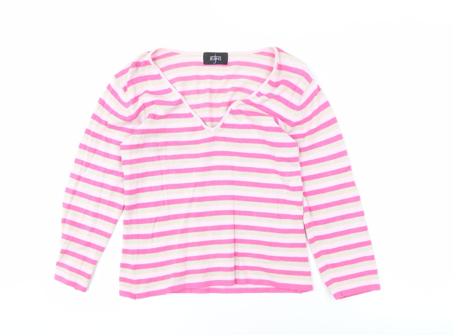 Jasper Conran Women's Pink Striped Long Sleeve V-Neck Tee