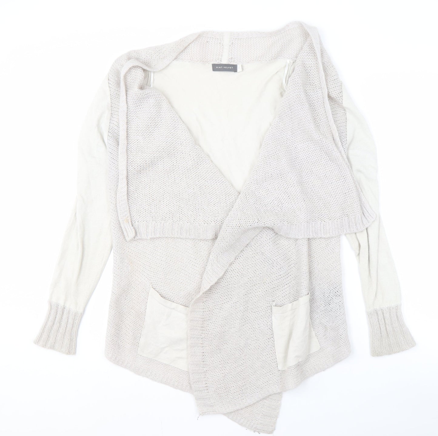 Mint Velvet Women Ivory Open Front Cardigan 12 Open-Knit