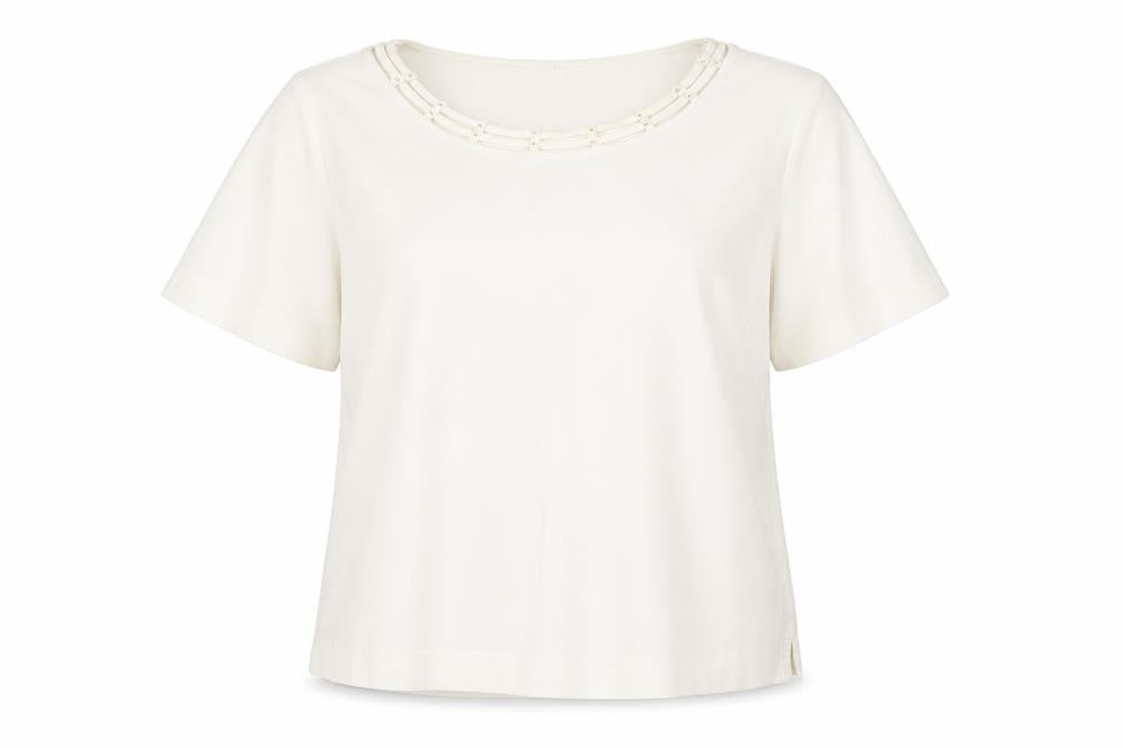 Front view of Honor Millburn Women's Ivory Beaded Blouse, size S