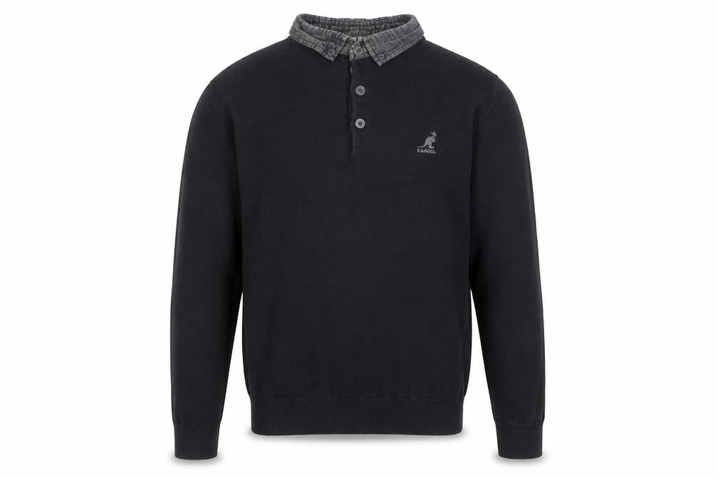 Kangol Men's Black Cotton Henley Jumper, Size S