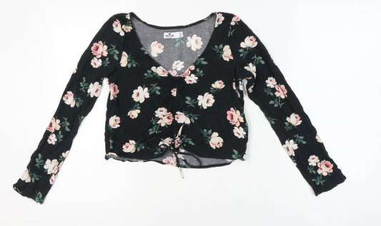 Hollister Women's Black Floral V-Neck Top, Size S