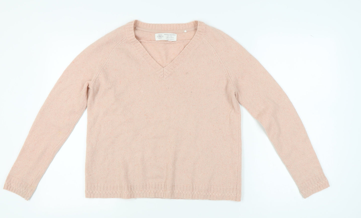 FatFace Women's Pink Cashmere V-Neck Pullover Jumper Size 12
