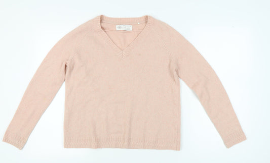 FatFace Women's Pink Cashmere V-Neck Pullover Jumper Size 12