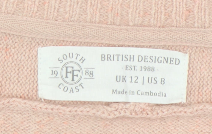 FatFace Women's Pink Cashmere V-Neck Pullover Jumper Size 12