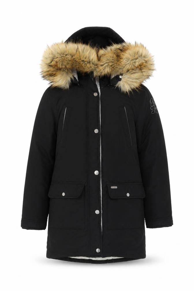 Pepe Jeans Teens Black Parka Jacket with Fur Trim