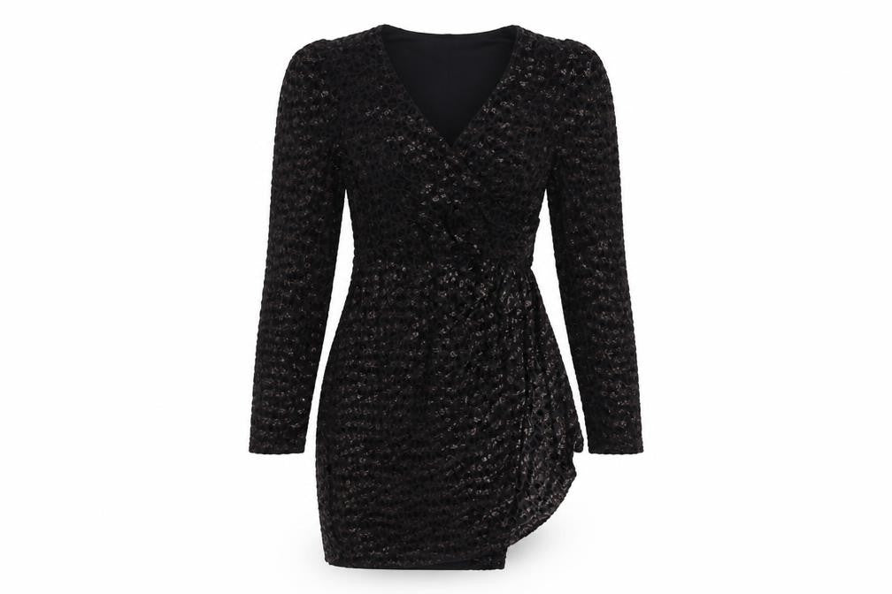 Warehouse Black Wrap Dress Women’s Size 8 Velvet Party