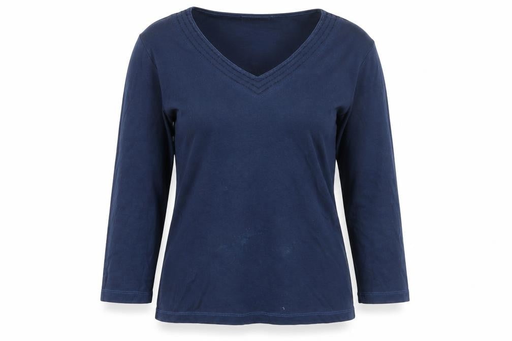 Country Casuals Women's Blue V-Neck 3/4 Sleeve T-Shirt S Casual